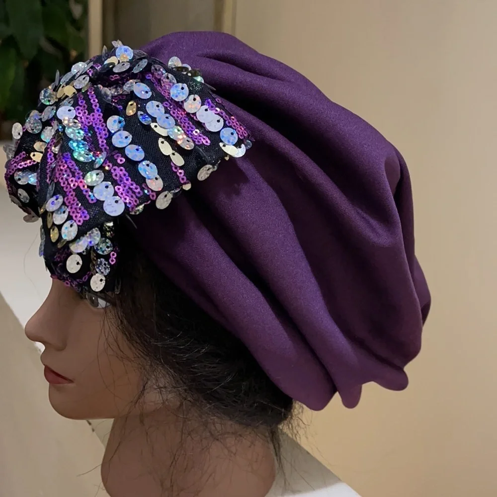 Purple Sequin Women's Turban